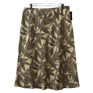 Style & Co Woman Linen Skirt 14W Midi Length A Line Cream Brown Floral - Picture 1 of 6