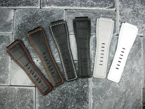 24mm Bell & Ross Grain Leather Strap Black Watch Band BR-01 BR-03 White Grey - Picture 1 of 25