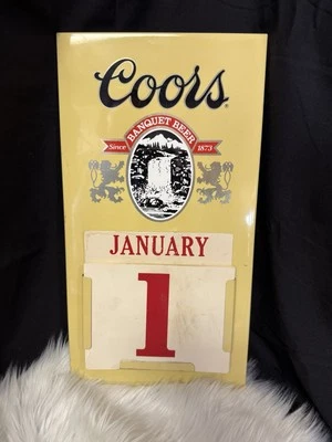 1985 Coors Beer Metal Advertising Calendar Waterfall Scene - Image 1 of 4