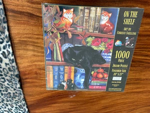 On the Shelf Black Cat 1000 Pc Puzzle SunsOut Book Ends Crissie Snelling NIB - Picture 1 of 2