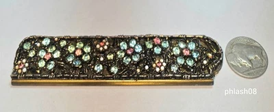 Peine de pelo plegable, estuche de metal con diamantes de imitación y adornos de flores de cuentas (CAB ECC) Foto 1 de 4