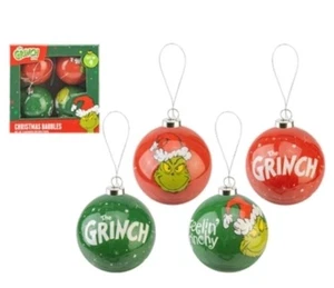 🎄 Dr Seuss's The Grinch Christmas Baubles (4 Pcs) Hanging Tree Decorations 75mm - Picture 1 of 1