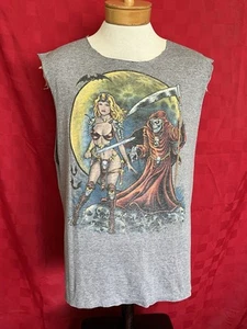 Camicia vintage anni 80 She-Ra Grim Reaper Heavy Metal Thrashed taglia media MORBIDA anni 80 - Foto 1 di 9