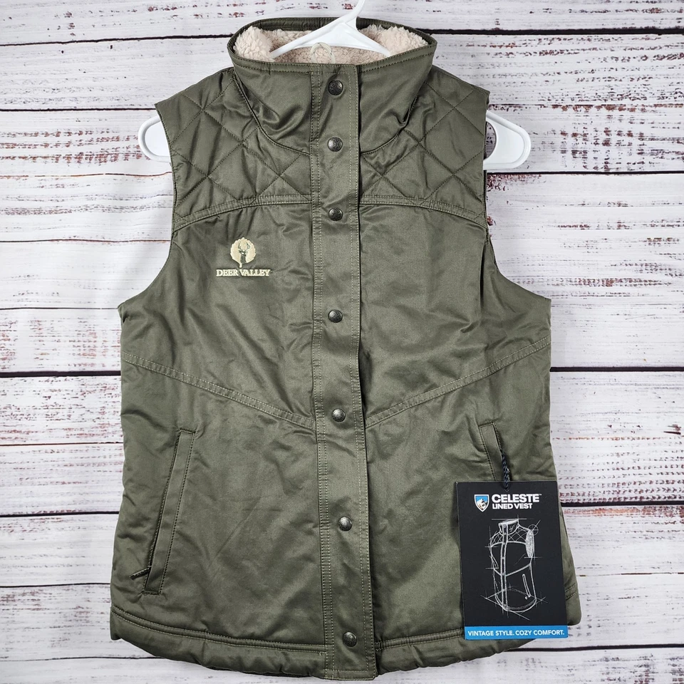 NUEVO CON ETIQUETAS KUHL Celeste Chaleco Forrado XS Deer Valley Forrado de Vellón Acolchado Exterior Verde Foto 1 de 4