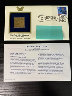 C.T.C. 西奥多·罗斯福总统22k黄金和首日发行美国邮票 — 第 1/4 张图片