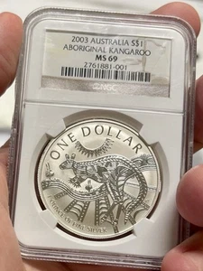 2003 $1 Australia Aboriginal Kangaroo 1oz Fine Silver Coin NGC MS69 - Picture 1 of 2