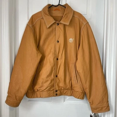 Timberland vintage Logo Tan cowhide Leather bomber Jackets size XXL - Image 1 of 4