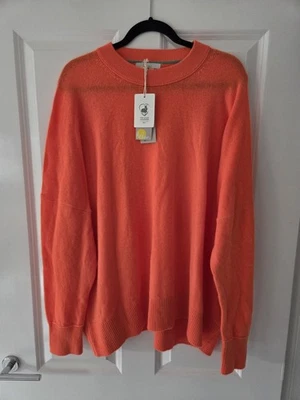 Boden Cashmere Boyfriend Orange Crew Jumper Size XL RRP £170 | New W/ Tags Rare - Image 1 of 4