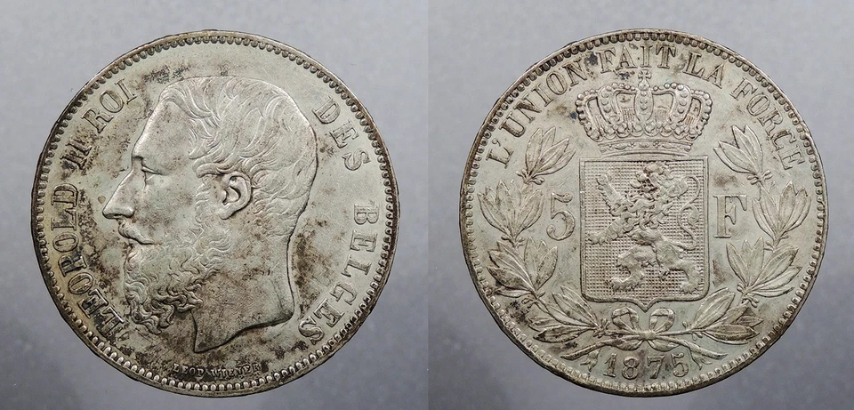 Bélgica 1875 5 francos #WC104566 Foto 1 de 1