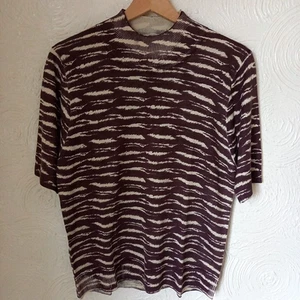 August Silk Women's Pure Silk Animal Print Knit Top L Large Turtle Neck - Imagen 1 de 5
