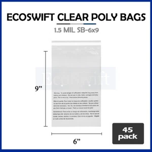 45 6x9 Self Seal Suffocation Warning Clear Poly Bags 1.5 mil 6 x 9 Free Shipping - Picture 1 of 6