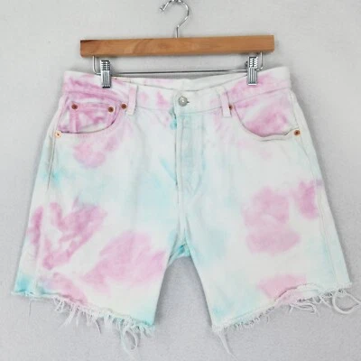 Pantalones Cortos Levis Para Hombre 30 Blanco Rosa Tie Dye 501 '93 Orgullo Botón Mosca Denim Corte Foto 1 de 4