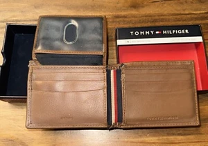 Tommy Hilfiger Hombre Cuero Genuino Doble Plegable Cartera y Valet Marrón RFID con Caja - Imagen 1 de 23