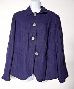 Harve Benard Women Blazer Size 22W Linen Navy Blue Button Career Jacket - Picture 1 of 11