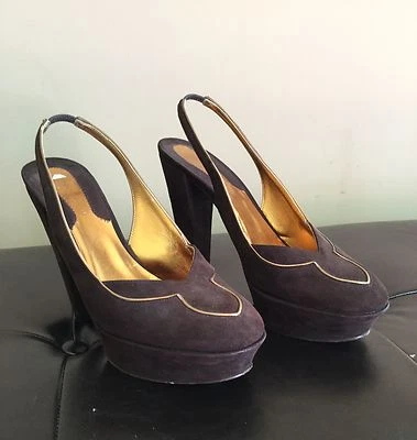 ELEGANTES CABESTRILLOS DE PLATAFORMA MARRÓN CHOCOLATE DE DONNA KARAN, TALLA 37 Foto 1 de 4