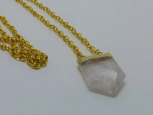 Collana lunga oro ciondolo quarzo rosa punta 75 cm - Foto 1 di 7