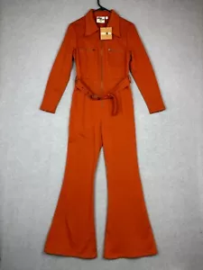 The Hippie Shake Heroes Jumpsuit Womens 10 Orange Half Zip Flared NEW - Picture 1 of 8