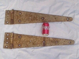 BIG FAT PAIR ANTIQUE BARN DOOR HINGES  - Picture 1 of 3