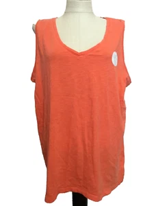 TIME AND TRU RELAXED FIT SLEEVELESS V-NECK ORANGE KNIT TANK SZ 2XL - Picture 1 of 9