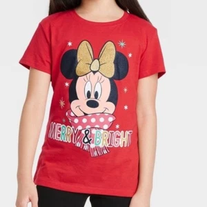 Girls' Disney Minnie Mouse Christmas Short Sleeve Graphic T-Shirt NWT - Picture 1 of 1