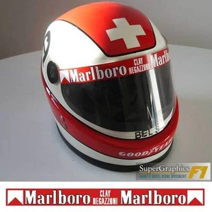 Helmvisier Aufkleber Clay Regazzoni F1 Fan 1970er Racing alles rot Hintergrund - Bild 1 von 1
