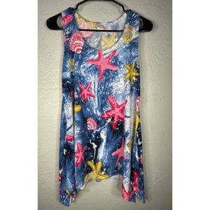 Pretty woman beachy tunic tank starfish seashells ocean small - Picture 1 of 6