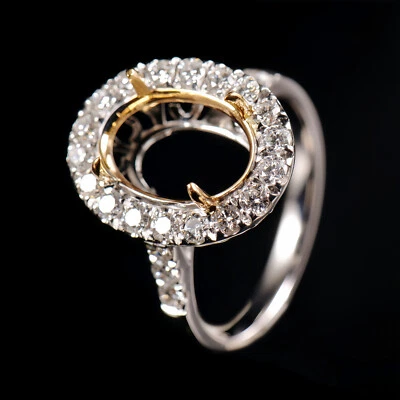 Luxury Natural Diamond Oval Custom 12×8mm Semi Mount Women Ring 14K 2-Tone Gold - Image 1 of 4