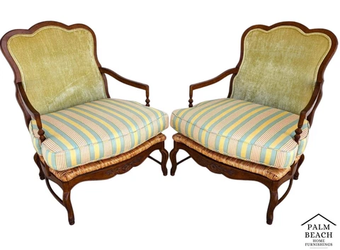 Vintage Country French Armchairs w Rush Seats - Set of 2 Cover