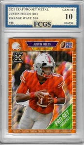 2021 Leaf Pro Set Metal Justin Fields RC Orange Wave /10 Graded FCGS 10 GEM MINT - Picture 1 of 2