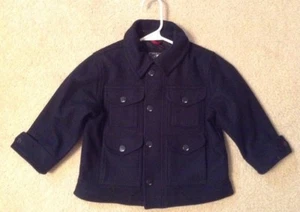 EUC! Toddler Authentic Baby Gap Navy Blue Lined Wool Zip/Snap Up Coat Sz 3 - Picture 1 of 9