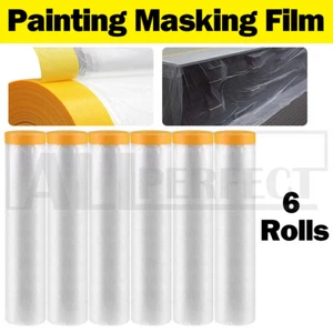 20m x 270cm 6Rolls Painting Masking Film Sheet Pre-Taped Plastic Drop Paint Tape - Picture 1 of 13
