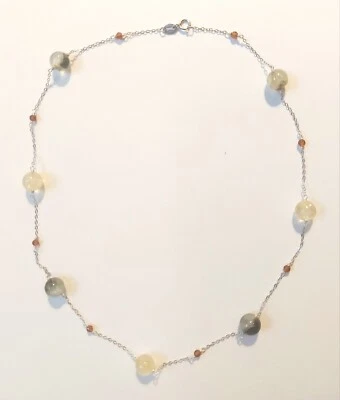 collana in argento 925 con prehnite prenite quarzo citrino e zirconia cubica - Immagine 1 di 4