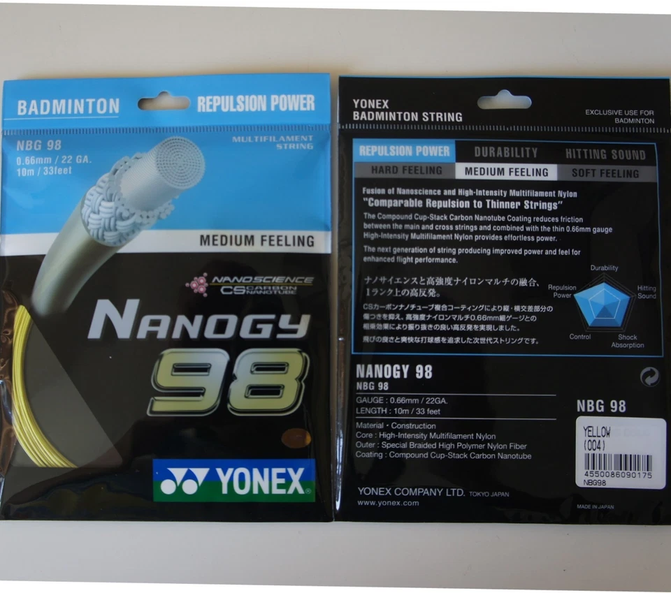 10 Packs YONEX Badminton Nanogy 98 String NBG-98 YELLOW, Made in Japan