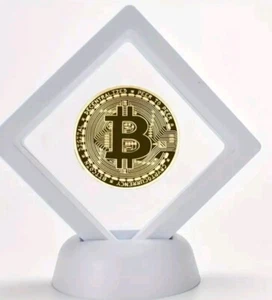 Gold Plated Commemorative BITCOIN Collectable Coin In White Display Case, - Picture 1 of 5