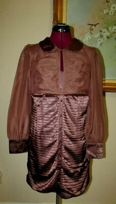 VESTIDO VAINA ESLEY TALLA S 1 PIEZA CREMALLERA LATERAL PLISADO MANGA LARGA TRANSPARENTE CON CAMI INCORPORADO Foto 1 de 4