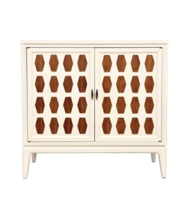 Mid-Century Cameo White Lacquered Brass Walnut Hex Credenza Bar Cabinet Commode - Picture 1 of 10