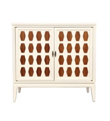 Камея середины века белый лакированный латунный ореховый шестигранный барный шкаф-комод Credenza - Изображение 1 из 4