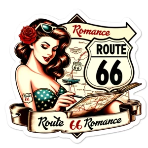 Pin Up Route 66 Romance Retro Vinyl Sticker, Water Resistant Scrapbooking Laptop - Picture 1 of 1