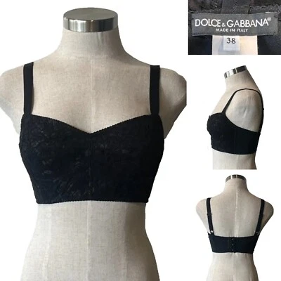 Sujetador Top DOLCE&GABBANA Negro Encaje Seda Mezcla, Deshuesado, Bustier 38IT/6-8Aust-UK/2-4US Foto 1 de 4