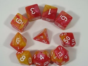 NEW RPG Dice 10pc - Twisted Orange-Pink - 1 @ D4 D8 D10 D12 D20 D00-10 & 4 D6 - Picture 1 of 4