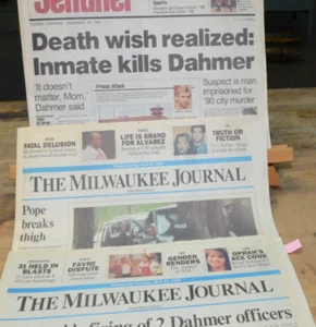 Jeffrey Dahmer Death Wish Realized Preso Kills Dahmer Milwaukee Periódico Lote 3 - Imagen 1 de 4