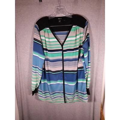 Top Style Co para mujer grande con botones azul verde multicolor a rayas Foto 1 de 4