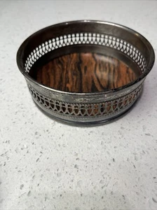 Vintage MCM Sheffied Silver plate Formica bottle coaster 5.25" reticulated edge - Picture 1 of 5
