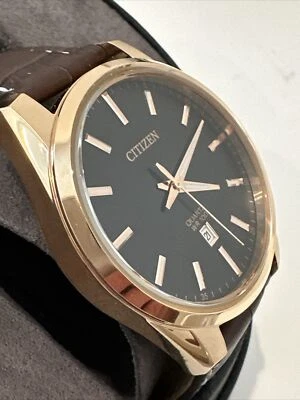 Citizen Quartz Men's Rose Gold Calendar Brown Leather Watch 42MM BI1033-04E - Image 1 of 4