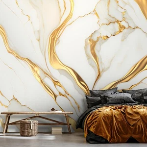 Fototapete Marmor Gold Grau Abstrakt Stein Wohnzimmer VLIES TAPETE + KLEISTER - Bild 1 von 11