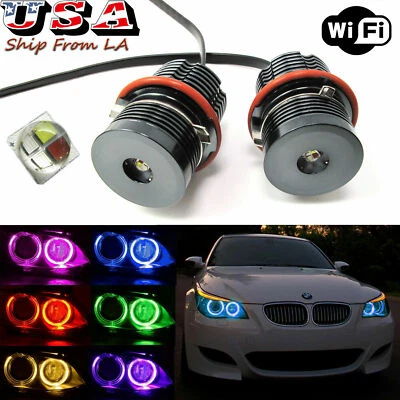 Par de bombillas LED ojo de ángel muticolor control inalámbrico RGB para BMW E39 E60 525i 535i Foto 1 de 4