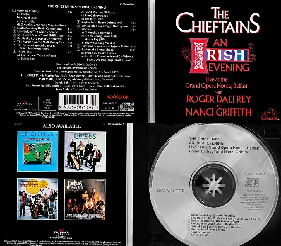 WHO-DALTRY+GRIFFIN P *VG+* "CHIEFTAINS IRISH EVENING" 1992 CANADA IMPORT LIVE CD - Image 1 of 1