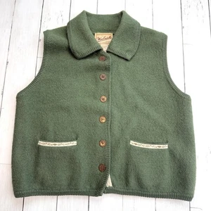 Chaleco de Colección Años 90 Woolrich Verde Oliva Lana Abotonada Cuello Otoño Pequeño - Imagen 1 de 8
