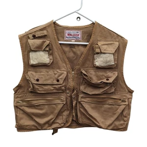 Vintage Walker Full-Zip Cropped Multi Pocket Utility Vest Khaki Cotton Size L - Picture 1 of 6