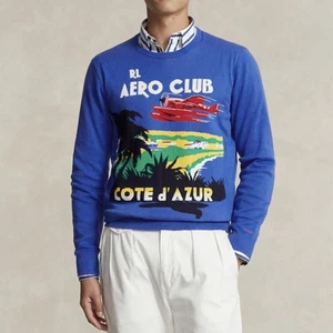 Polo Ralph Lauren Aero Club Cote D'Azur French Riviera Blau Strick Pullover Herren L - Bild 1 von 8